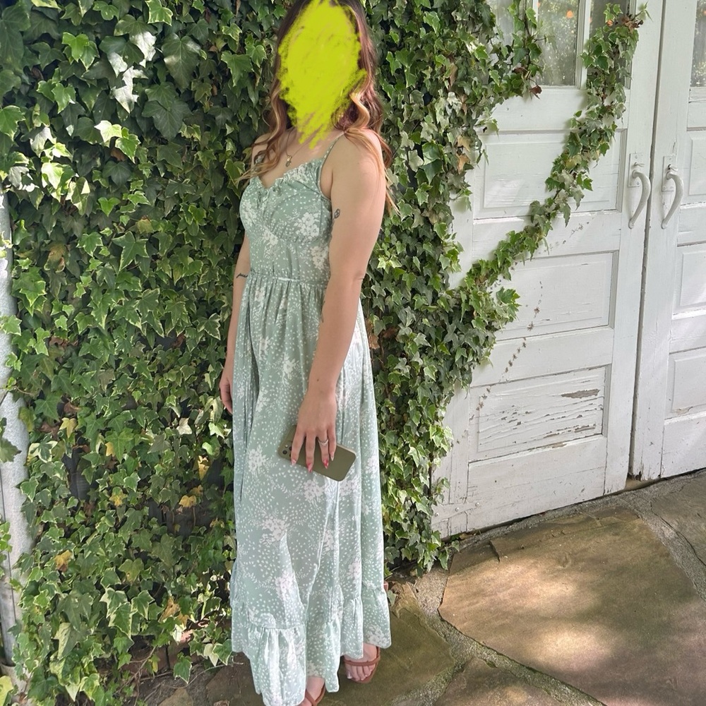Boutique Sage Green Floral Maxi Dress